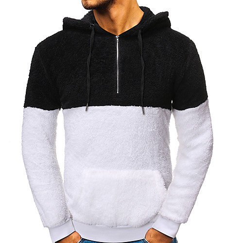 

Men's Pullover Hoodie Sweatshirt Color Block Daily Going out non-printing Basic Fuzzy Hoodies Sweatshirts Black Brown