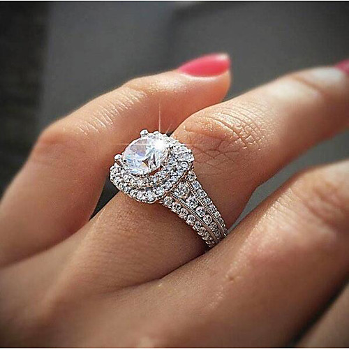 

Women's Ring Cubic Zirconia Synthetic Diamond 1pc White Gold Plated Gatsby Wedding Anniversary Jewelry Classic Pave Wedding