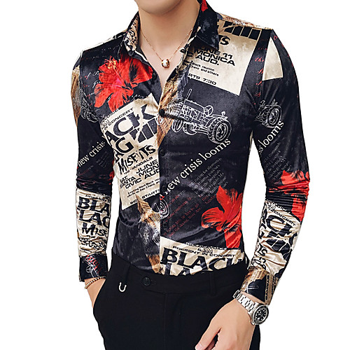 

Men's Shirt Graphic Color Block Geometric Plus Size Print Long Sleeve Going out Tops Elegant Streetwear Black