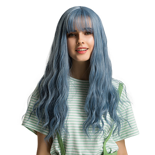 

Synthetic Wig Bangs Natural Straight Side Part Neat Bang With Bangs Wig Ombre Long Blue Synthetic Hair 24 inch Women's Cosplay Women Synthetic Blue Ombre HAIR CUBE / Ombre Hair
