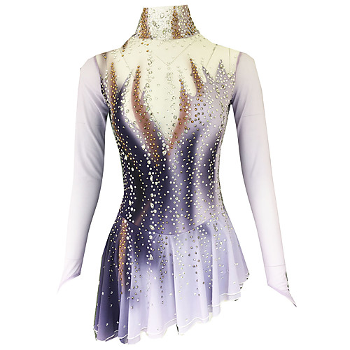 

21Grams Figure Skating Dress Women's Girls' Ice Skating Dress Dark Purple Light Purple Dusty Rose Open Back Spandex Stretch Yarn Micro-elastic Training Skating Wear Classic Crystal / Rhinestone Long