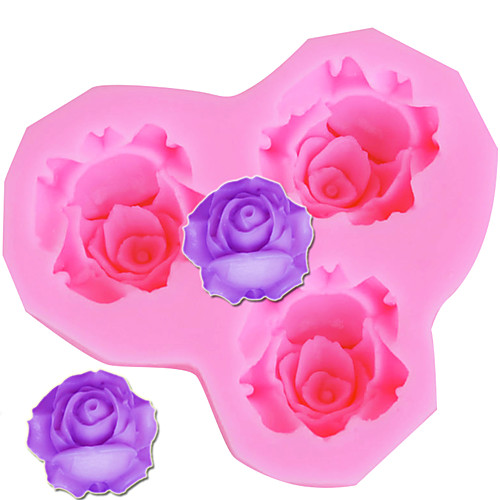 

3 Holes Rose Flower Silicone Mold Cake Fondant Candy Chocolate Baking Tools