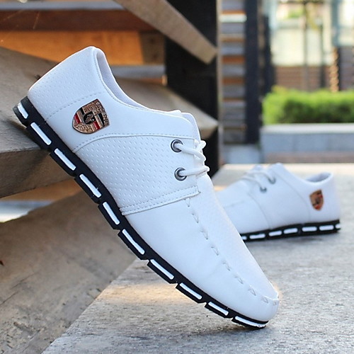 

Men's Leather Shoes Comfort Shoes Fall / Winter Sporty / Casual Daily Outdoor Sneakers Walking Shoes Rubber / Cowhide Wear Proof Black and White / Blue / White Color Block