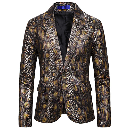 

Blue / Gold Animal Regular Fit Spandex / Rayon / Polyester Men's Suit - Notch lapel collar