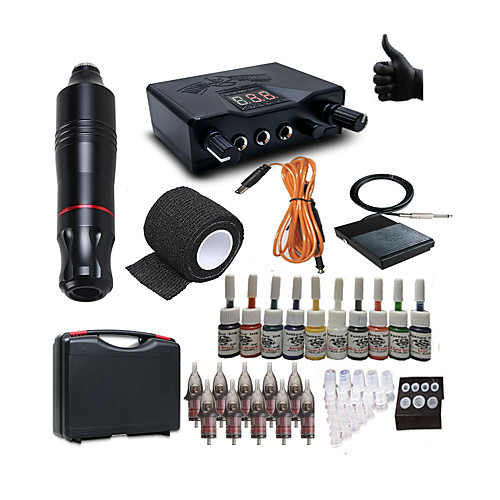 

BaseKey Tattoo Machine Starter Kit - 1 pcs Tattoo Machines with 10 x 5 ml tattoo inks, Professional LED power supply Case Included 12 W Tattoo Pen