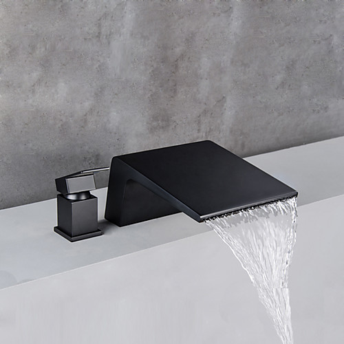 

Bathroom Sink Faucet - Waterfall Black Widespread Single Handle Two HolesBath Taps