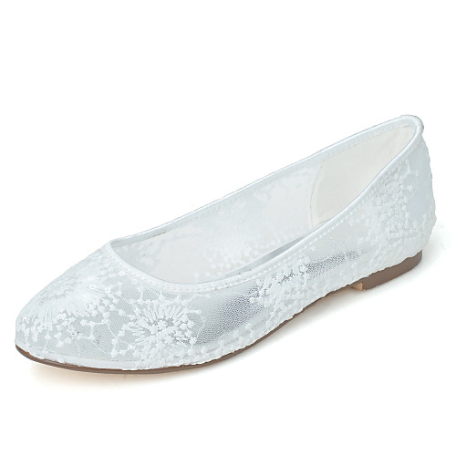

Women's Wedding Shoes Flat Heel Round Toe Minimalism Wedding Party & Evening Lace Floral White Black Pink