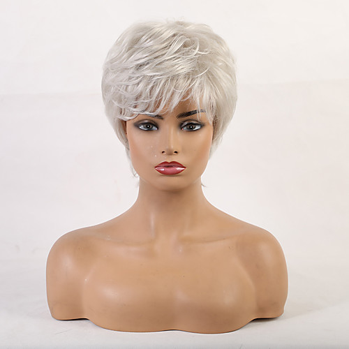 

Human Hair Blend Wig Short Curly Bob Pixie Cut Layered Haircut Asymmetrical White Cool Comfortable Natural Hairline Capless Women's All Sliver White 8 inch / African American Wig