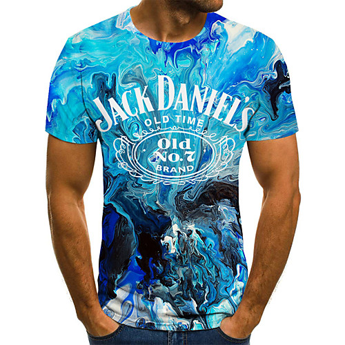 

Men's Graphic Beer Print T-shirt Street chic Punk & Gothic Going out Club Round Neck Blue / Summer / Short Sleeve