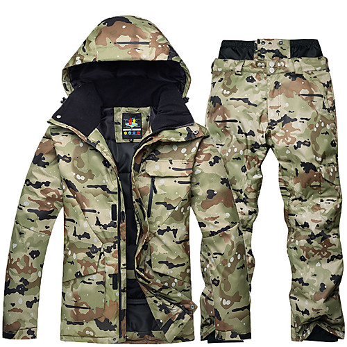 

ARCTIC QUEEN Men's Ski Jacket with Pants Ski / Snowboard Thermal Warm Waterproof Windproof 100% Polyester Clothing Suit Ski Wear / Winter / Long Sleeve / Camo / Camouflage