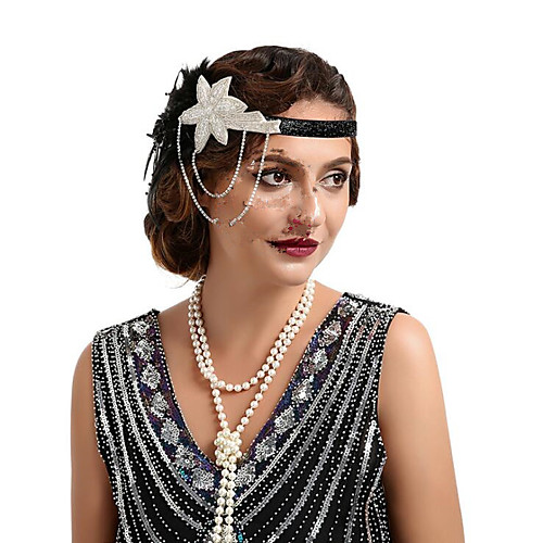 

Women's Headbands For Party Halloween Festival Flower Series Feather Classic Cubic Zirconia Feather Plastic White / Silver Champagne Gold 1