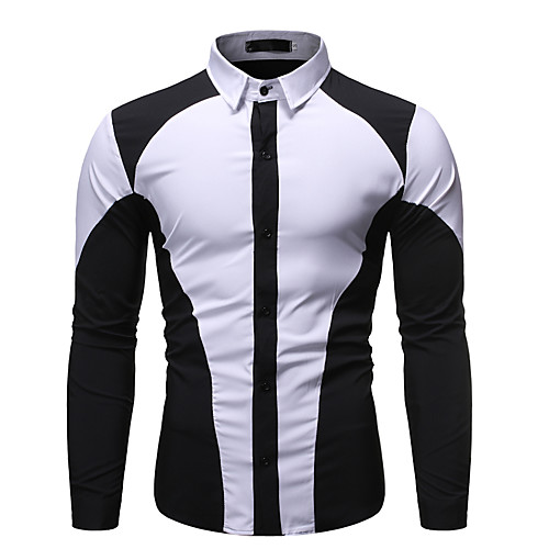 

Men's Color Block Black & White Patchwork Shirt Elegant Vintage Daily Weekend White / Black / Long Sleeve