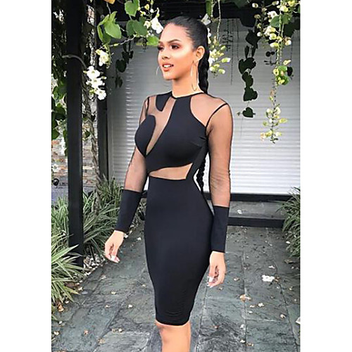 

Women's Bodycon Dress - Long Sleeve Solid Colored Basic Bar Slim Wine Black Blue S M L XL