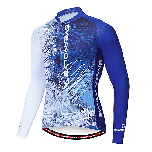 

EVERVOLVE Men's Long Sleeve Cycling Jersey Winter Lycra Blue / White Bike Jersey Mountain Bike MTB Road Bike Cycling Quick Dry Sweat-wicking Sports Clothing Apparel / Stretchy / Athletic