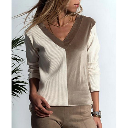 

Women's Color Block T-shirt Basic Daily V Neck Blushing Pink / Brown / Gray