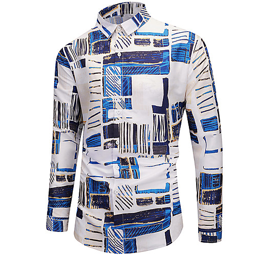 

Men's Shirt Graphic 3D Print Long Sleeve Casual Tops Basic Blue