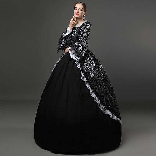 

Maria Antonietta Rococo Victorian 18th Century Vacation Dress Dress Party Costume Masquerade Prom Dress Women's Lace Satin Costume Black Vintage Cosplay Party Prom Long Sleeve Long Length Ball Gown