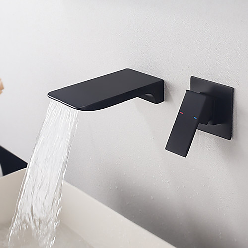 

Bathroom Sink Faucet - Waterfall Black Wall Mounted Single Handle Two HolesBath Taps