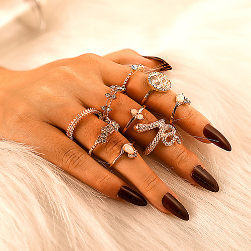 

Women's Ring Ring Set 9pcs Gold Rhinestone Alloy irregular Classic Vintage Trendy Gift Daily Jewelry Retro Snake Crown