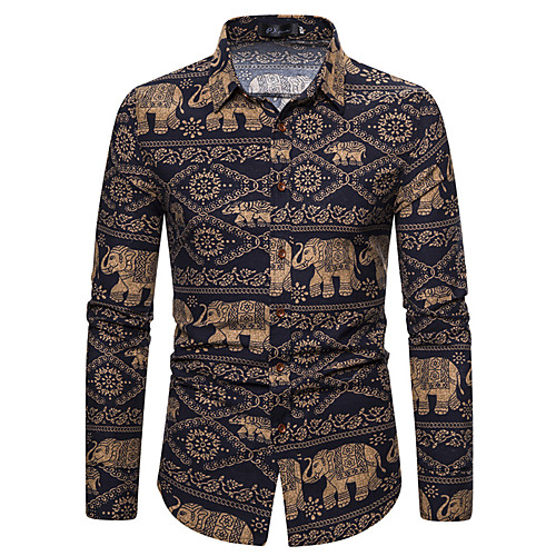 

Men's Shirt Galaxy Geometric Print Long Sleeve Party Tops Boho Gray