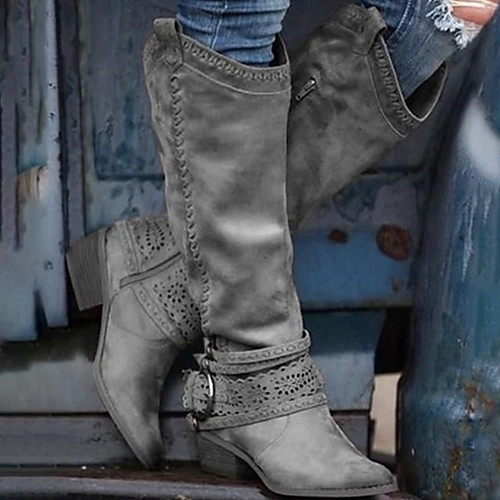 

Women's Boots Comfort Shoes Chunky Heel Pointed Toe PU Mid-Calf Boots Fall & Winter Brown / Pink / Gray