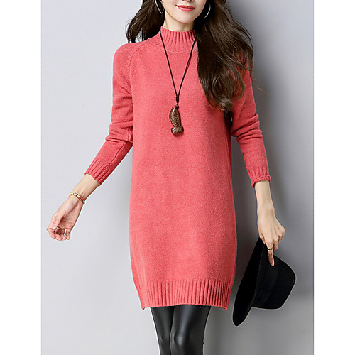 

Women's Sweater Dress - Long Sleeve Solid Colored Crew Neck Elegant White Black Blushing Pink Army Green Fuchsia Khaki Brown S M L XL