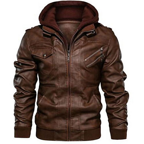 

Men's Daily Regular Leather Jacket, Solid Colored Stand Long Sleeve PU Black / Brown