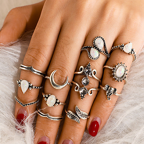 

Women's Ring Ring Set 12pcs Silver Alloy irregular Vintage Trendy Ethnic Gift Daily Jewelry Retro Elephant Pear