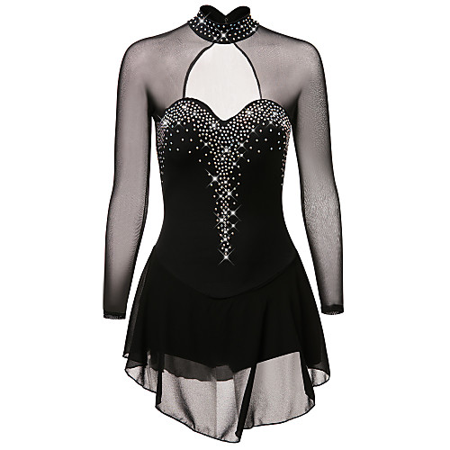 

Figure Skating Dress Women's Girls' Ice Skating Dress Black Spandex Stretch Yarn High Elasticity Skating Wear Quick Dry Anatomic Design Handmade Classic Long Sleeve Performance Ice Skating Outdoor