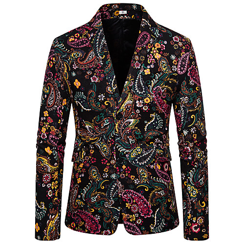

Rainbow Color Block / Geometric / Floral Regular Fit Linen / Polyester Men's Suit - Notch lapel collar / Plus Size