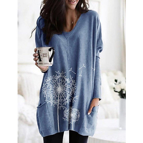 

Women's T shirt Geometric Long Sleeve Daily Tops Blue Dark Gray Gray