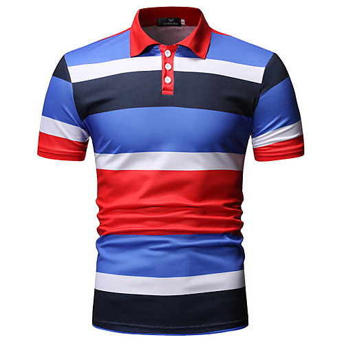 

Men's Striped Color Block Polo Basic Daily Shirt Collar Blue / Red / Short Sleeve