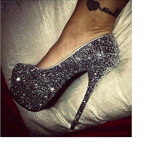 

Women's Heels Stiletto Heel Round Toe Sparkling Glitter Synthetics Spring & Fall Black / Party & Evening