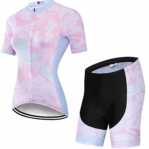 

CAWANFLY Women's Short Sleeve Cycling Jersey with Shorts Red and White Floral Botanical Bike Clothing Suit 3D Pad Quick Dry Winter Sports Spandex Lycra Curve Mountain Bike MTB Road Bike Cycling