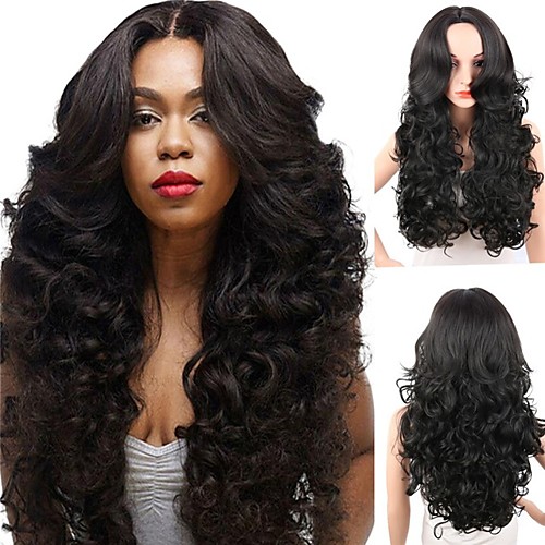 

Synthetic Wig Curly Body Wave Middle Part Wig Long Natural Black #1B Synthetic Hair 26inch Women's Heat Resistant Synthetic Easy dressing Black / Natural Hairline / African American Wig