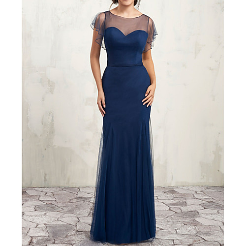 

Sheath / Column Jewel Neck Floor Length Chiffon Bridesmaid Dress with Buttons