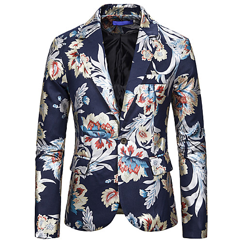 

White / Black / Navy Blue Floral Regular Fit Spandex / Rayon / Polyester Men's Suit - Notch lapel collar