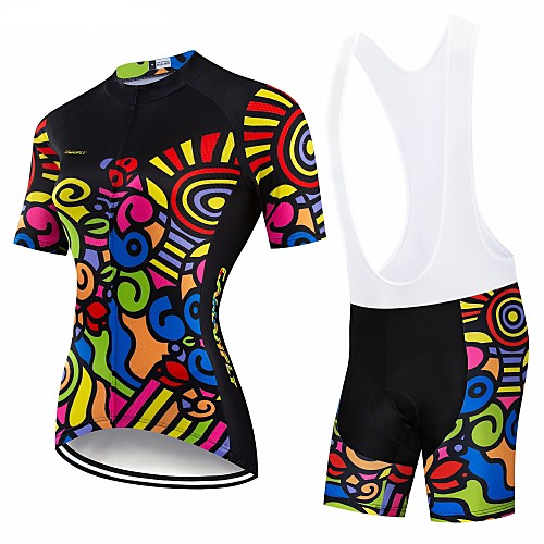 

CAWANFLY Women's Short Sleeve Cycling Jersey with Bib Shorts Black Geometic Bike Clothing Suit 3D Pad Quick Dry Winter Sports Spandex Lycra Geometic Mountain Bike MTB Road Bike Cycling Clothing