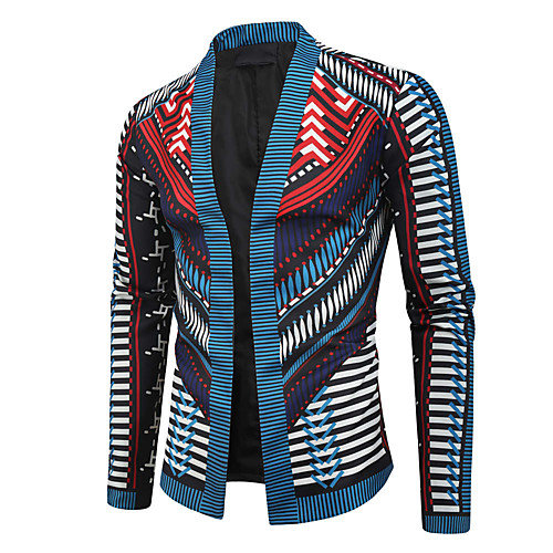 

Men's Daily / Going out Fall & Winter Regular Jacket, Geometric Collarless Long Sleeve Polyester Black
