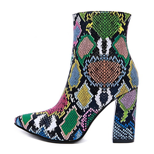 

Women's Boots Animal Print Fall & Winter Chunky Heel Pointed Toe Daily Snake Leather Booties / Ankle Boots Green