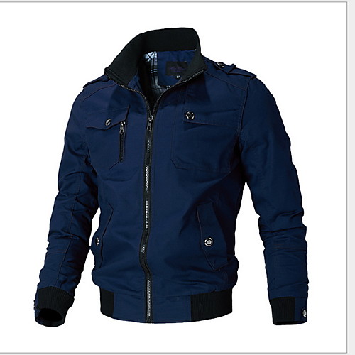 

Men's Daily Fall & Winter Regular Jacket, Solid Colored Stand Long Sleeve Polyester Black / Army Green / Blue