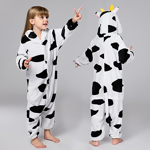 

Kid's Kigurumi Pajamas Milk Cow Animal Onesie Pajamas Flannel Toison Black / White Cosplay For Boys and Girls Animal Sleepwear Cartoon Festival / Holiday Costumes
