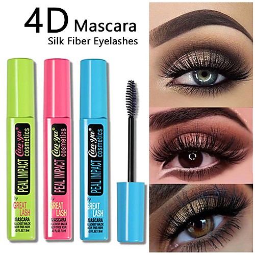 

Mascara Eye Cosmetics Silicone Brush Waterproof Long Lasting Black Mascara 4D Silk Fiber Quick Dry Eyelash Extension