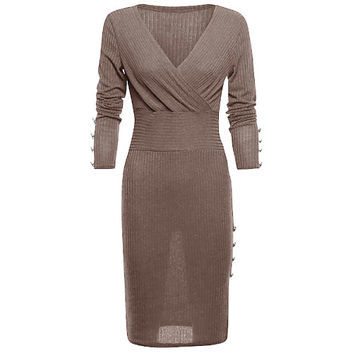 

Women's Bodycon Dress - Long Sleeve Solid Colored Deep V Wine Blue Dark Gray Brown S M L XL XXL