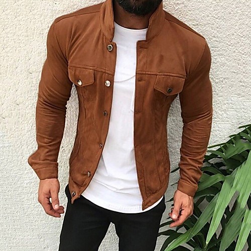 

Men's Daily Basic Fall & Winter Regular Jacket, Solid Colored Stand Long Sleeve Polyester Light gray / Army Green / Navy Blue
