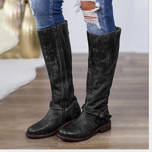 

Women's Boots Knee High Boots Flat Heel Round Toe PU Knee High Boots Winter Black / Dark Brown