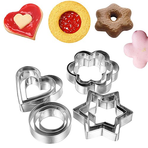 

12pcs Star Cookie Cutters 4 Shapes Baking Mould Stainless Steel Nonstick Flower Round Heart Biscuit Durable DIY Mold