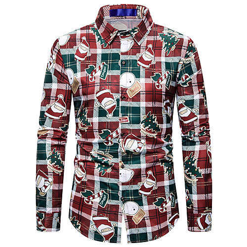 

Men's Shirt Plaid Geometric Print Long Sleeve Holiday Tops Basic Streetwear Red Navy Blue
