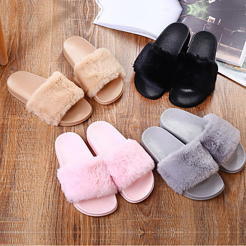 

Women's Slippers / Girls' Slippers Slide Slippers / Guest Slippers / House Slippers Casual Faux Fur solid color Shoes