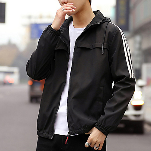 

Men's Striped Spring & Fall Jacket Regular Daily Long Sleeve Polyester Coat Tops Black